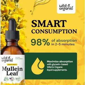 Wild & Organic Mullein Drops for Lungs - Lung Detox and Cleanse - Liquid Mullein Leaf Tincture - Vegan, Sugar & Alcohol-Free Extract Supplement - 2 fl oz