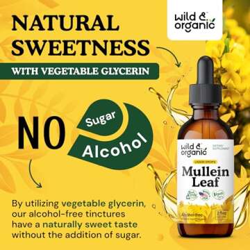 Wild & Organic Mullein Drops for Lungs - Lung Detox and Cleanse - Liquid Mullein Leaf Tincture - Vegan, Sugar & Alcohol-Free Extract Supplement - 2 fl oz