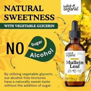 Wild & Organic Mullein Drops for Lungs - Lung Detox and Cleanse - Liquid Mullein Leaf Tincture - Vegan, Sugar & Alcohol-Free Extract Supplement - 2 fl oz