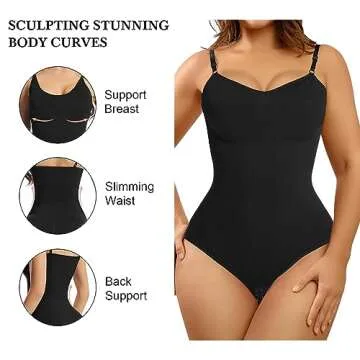 J-pone Black Bodysuit Women Tummy Control Shapewear Seamless Sculpting Thong 3 Piece Body Shaper Plus Size Spaghetti Strap Sleeveless Butt Lifter, Size XXL