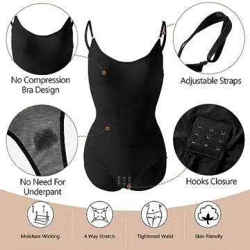 J-pone Black Bodysuit Women Tummy Control Shapewear Seamless Sculpting Thong 3 Piece Body Shaper Plus Size Spaghetti Strap Sleeveless Butt Lifter, Size XXL