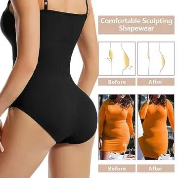 J-pone Black Bodysuit Women Tummy Control Shapewear Seamless Sculpting Thong 3 Piece Body Shaper Plus Size Spaghetti Strap Sleeveless Butt Lifter, Size XXL