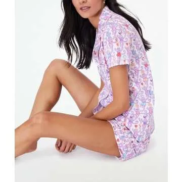 Yiulangde Women Cute Ribbit Monkey Pajamas Y2k Animal Print 2 Piece Preppy Pjs Shorts Matching Button Up Lounge Shirts Pj Set