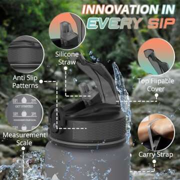 WHIPY 32 oz Water Bottle with Time Marker- Leak-Proof & BPA Free Reusable Gym Water Bottle - Easy to Carry Motivational Water Bottle for Fitness, Sports, Outdoor, Cycling, School & Office (Grey)