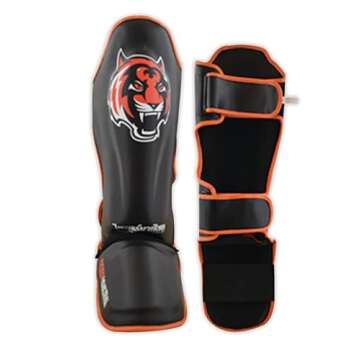 Tiger Pro Shin Guards MMA Martial Arts, Muay Thai, Kickboxing, Leg Instep Protection Pads, Kicking, Sparring, Training Gear, Karate, Boxing, Taekwondo - Unisex (Medium)