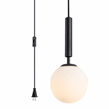 KCO Lighting Modern White Glass Globe Pendant Light Nordic Plug-in Hanging Light Fixture with Adjust...