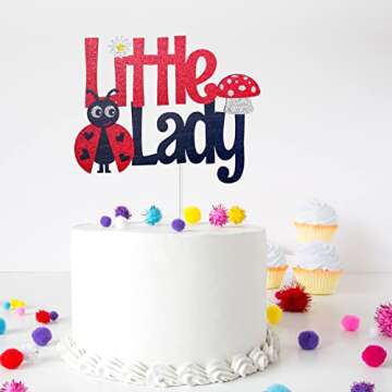 Little Lady Ladybug Happy Birthday Cake Topper - Baby Shower Little Ladybug Spring Bugs Cake Topper - 1st Ladybug Birthday Cake Supplies