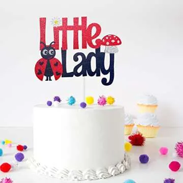 Little Lady Ladybug Happy Birthday Cake Topper - Baby Shower Little Ladybug Spring Bugs Cake Topper - 1st Ladybug Birthday Cake Supplies