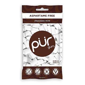 PUR GUM 100% Xylitol Chewing Gum, Cool Mint,Spearrmint,Wintergreen,Pomegranate Mint,Chocolate Mint,Peppermint, Cinnamon + Sugar-Free + Aspartame Free, Vegan + non GMO, 55 Count - Variety Pack of 7