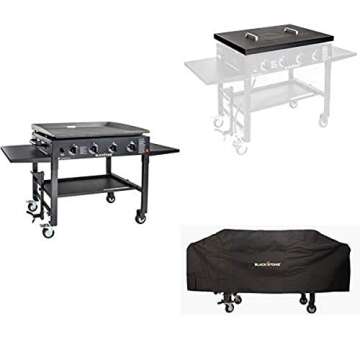 Blackstone 36 inch Griddle Combo - Blackstone 36" Flat Top Griddle (With 2 Side Shelf)- 36" Hard Top Cover - 36" Heavy Duty Griddle Cover