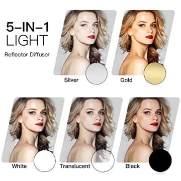 Godox 23”/60cm Light Reflector Diffuser,5-in-1 Portable Collapsible Round Multi Disc with Holder C...