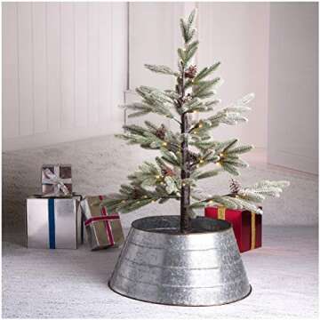 Glitzhome Rustic Galvanized Metal Tree Collar - Stylish & Durable Christmas Decor