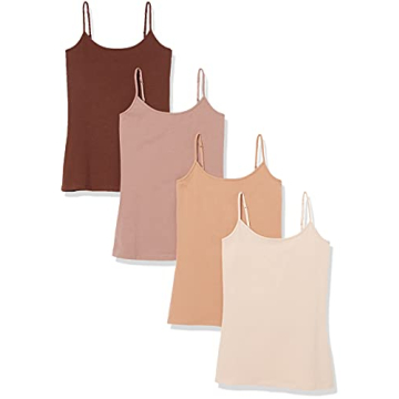 Amazon Essentials Women's Slim-Fit Camisole, Pack of 4, Blush/Brown/Dark Brown/Dark Camel, Small