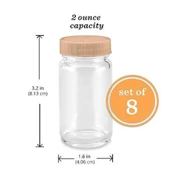 Juice Shot Containers, Glass, Clear, 2oz, Colored Lids & Silicone Grip Bands, Beverage Storage, Juicing, Ginger & Turmeric Bottles