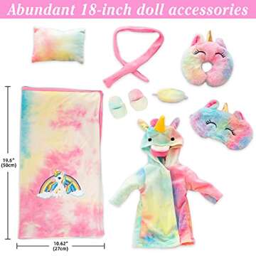 XFEYUE American 18 inch Doll Clothes and Sleeping Bag Set - Rainbow Unicorn Doll Costume with Unicor...