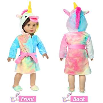 XFEYUE American 18 inch Doll Clothes and Sleeping Bag Set - Rainbow Unicorn Doll Costume with Unicorn Style Sleeping Bag, Pillow, Eye Mask Slumber Party Accessories