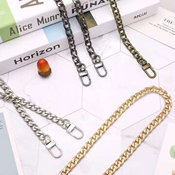 Jepeux 4 Pieces Different Sizes DIY iron flat chain belt, handbag replacement belt, shoulder belt, wallet chain belt, metal buckle(7.9 inch, 15.7 inch, 31.5 inch, 47.2 inch) Gold