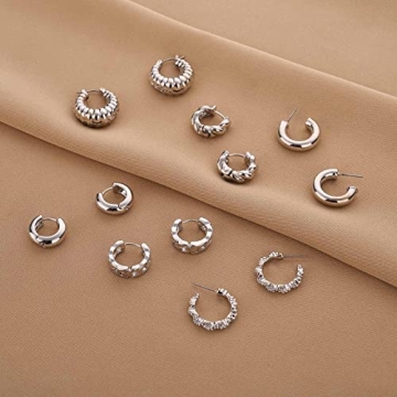 Wgoud Chunky Hoop Earrings Set - Stylish 14K Gold Hoops