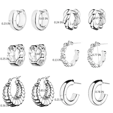 Wgoud Chunky Hoop Earrings Set - Stylish 14K Gold Hoops