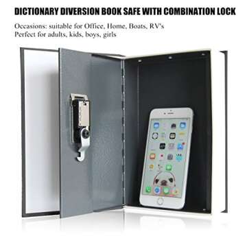 Book Safe with Combination Lock - Jssmst Dictionary Diversion Metal Lock Box for Home Office Code Lock for Money, High Capacity, 9.5 x 6.2 x 2.2 inch, SM-BS0402L, black large