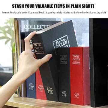 Book Safe with Combination Lock - Jssmst Dictionary Diversion Metal Lock Box for Home Office Code Lock for Money, High Capacity, 9.5 x 6.2 x 2.2 inch, SM-BS0402L, black large