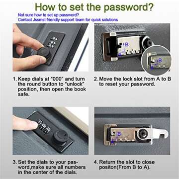 Book Safe with Combination Lock - Jssmst Dictionary Diversion Metal Lock Box for Home Office Code Lock for Money, High Capacity, 9.5 x 6.2 x 2.2 inch, SM-BS0402L, black large