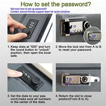 Book Safe with Combination Lock - Jssmst Dictionary Diversion Metal Lock Box for Home Office Code Lock for Money, High Capacity, 9.5 x 6.2 x 2.2 inch, SM-BS0402L, black large