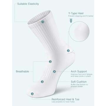 Airacker Athletic Socks Sport Running Calf Socks Performance Cushioned Breathable Crew Socks for Men Women(6 Pairs)