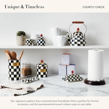 MACKENZIE-CHILDS Enamel Spoon Rest, Kitchen Utensil Rest and Spoon Holder, Kitchen Decor, Black-and-White Courtly Check