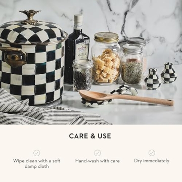 MACKENZIE-CHILDS Enamel Spoon Rest, Kitchen Utensil Rest and Spoon Holder, Kitchen Decor, Black-and-White Courtly Check