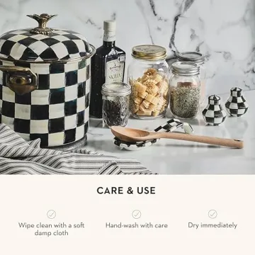 MACKENZIE-CHILDS Enamel Spoon Rest, Kitchen Utensil Rest and Spoon Holder, Kitchen Decor, Black-and-White Courtly Check