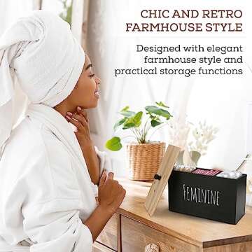 Bliss by Home Tampon Holder Storage for bathroom, Feminine Wood Container Box, Women Product Organiz...
