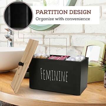Bliss by Home Tampon Holder Storage for bathroom, Feminine Wood Container Box, Women Product Organizer, Farmhouse Décor, Pad Storage Container Box, Rustic Accessories (black)