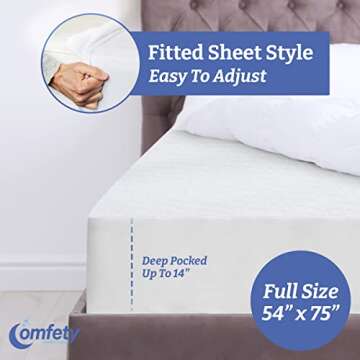 Comfety Full Size Waterproof Mattress Protector - Breathable, Hypoallergenic, Washable, Adjustable, Noiseless