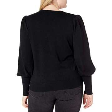 The Drop Women's Balloon-Sleeve Crewneck Sweater, Black 3X