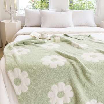 NIDITW Ultra Soft Cozy Green Plants Sunflower Throw Blanket Microfiber Flowers Daisy Knitted Blanket Lightweight Fluffy Fleece Blanket for Home Sofa Couch 50x60 Inches (Light Green)