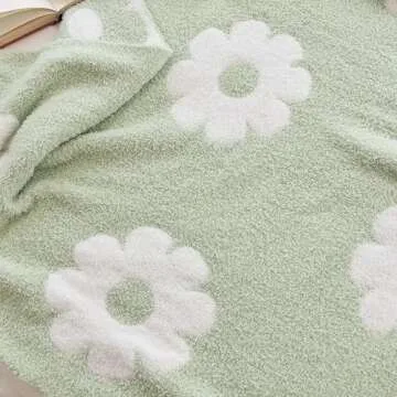 NIDITW Ultra Soft Cozy Green Plants Sunflower Throw Blanket Microfiber Flowers Daisy Knitted Blanket Lightweight Fluffy Fleece Blanket for Home Sofa Couch 50x60 Inches (Light Green)