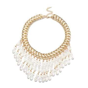 Shop LC Cubic Zirconia CZ White Glass Resin Gold Plated BIB Collar Statement Necklace Fashion Jewelr...