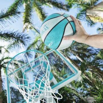 Dunn-Rite Splash and Slam Clear Poolside Fillable Base Basketball Hoop w/Ball, Adjustable Height 18 Inch Stainless Steel Rim, Water-Filled to 500lbs, State-of-The-Art Clear Backboard