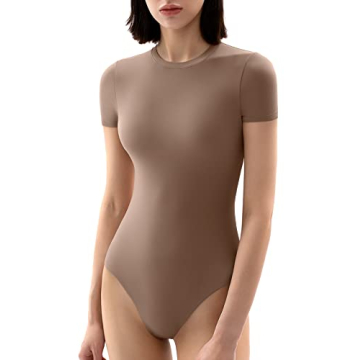 PUMIEY Women's Short Sleeve Bodysuit with Snap Closure