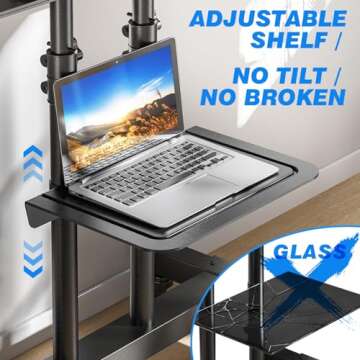 Mobile TV Cart for 32-83 Inch Screens up to 110 lbs, Height Adjustable Rolling TV Stand with Locking Wheels and Metal Shelf, Portable Outdoor Floor TV Stand Movable Monitor Holder for Home Office