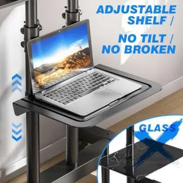 Mobile TV Cart for 32-83 Inch Screens up to 110 lbs, Height Adjustable Rolling TV Stand with Locking Wheels and Metal Shelf, Portable Outdoor Floor TV Stand Movable Monitor Holder for Home Office