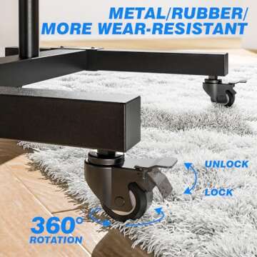 Mobile TV Cart for 32-83 Inch Screens up to 110 lbs, Height Adjustable Rolling TV Stand with Locking Wheels and Metal Shelf, Portable Outdoor Floor TV Stand Movable Monitor Holder for Home Office