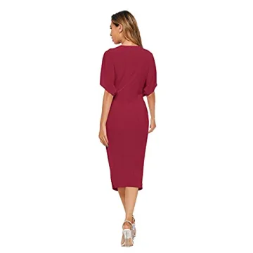 Floerns Women's Short Sleeve V Neck Twist Front Split Midi Dress