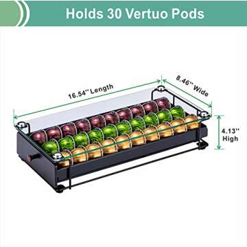 ZCDCP Nespresso Vertuo Pod Holder Coffee Capsule Holder Drawer Black 30 Pods