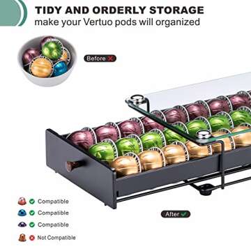 ZCDCP Nespresso Vertuo Pod Holder Coffee Capsule Holder Drawer Black 30 Pods