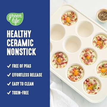 GreenLife 12-Cup Muffin Pan, Healthy Ceramic Nonstick Bakeware, PFOA & PFAS-Free Cupcake Sheet, Dura...