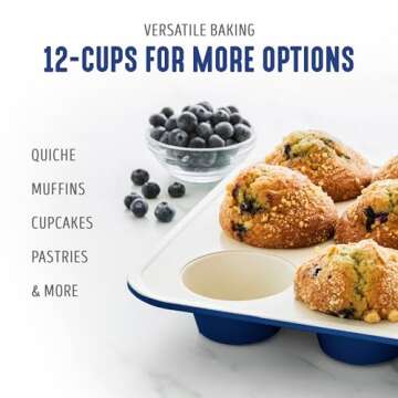 GreenLife 12-Cup Muffin Pan, Healthy Ceramic Nonstick Bakeware, PFOA & PFAS-Free Cupcake Sheet, Durable Baking Tray, Versatile Kitchen Essentials, Easy Clean Muffin Mold, Nonstick Baking Pan, Blue