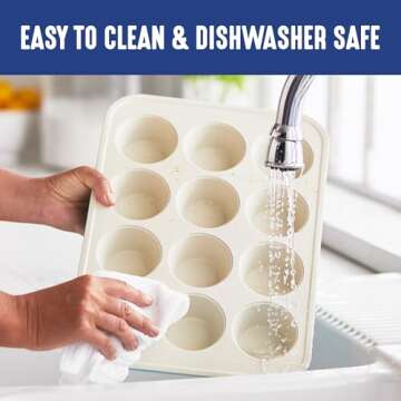 GreenLife 12-Cup Muffin Pan, Healthy Ceramic Nonstick Bakeware, PFOA & PFAS-Free Cupcake Sheet, Durable Baking Tray, Versatile Kitchen Essentials, Easy Clean Muffin Mold, Nonstick Baking Pan, Blue