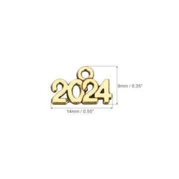 MECCANIXITY 30pcs 2024 Year Number Charm Graduation Year Charm Anti Gold for Tassel, DIY Jewelry Mak...